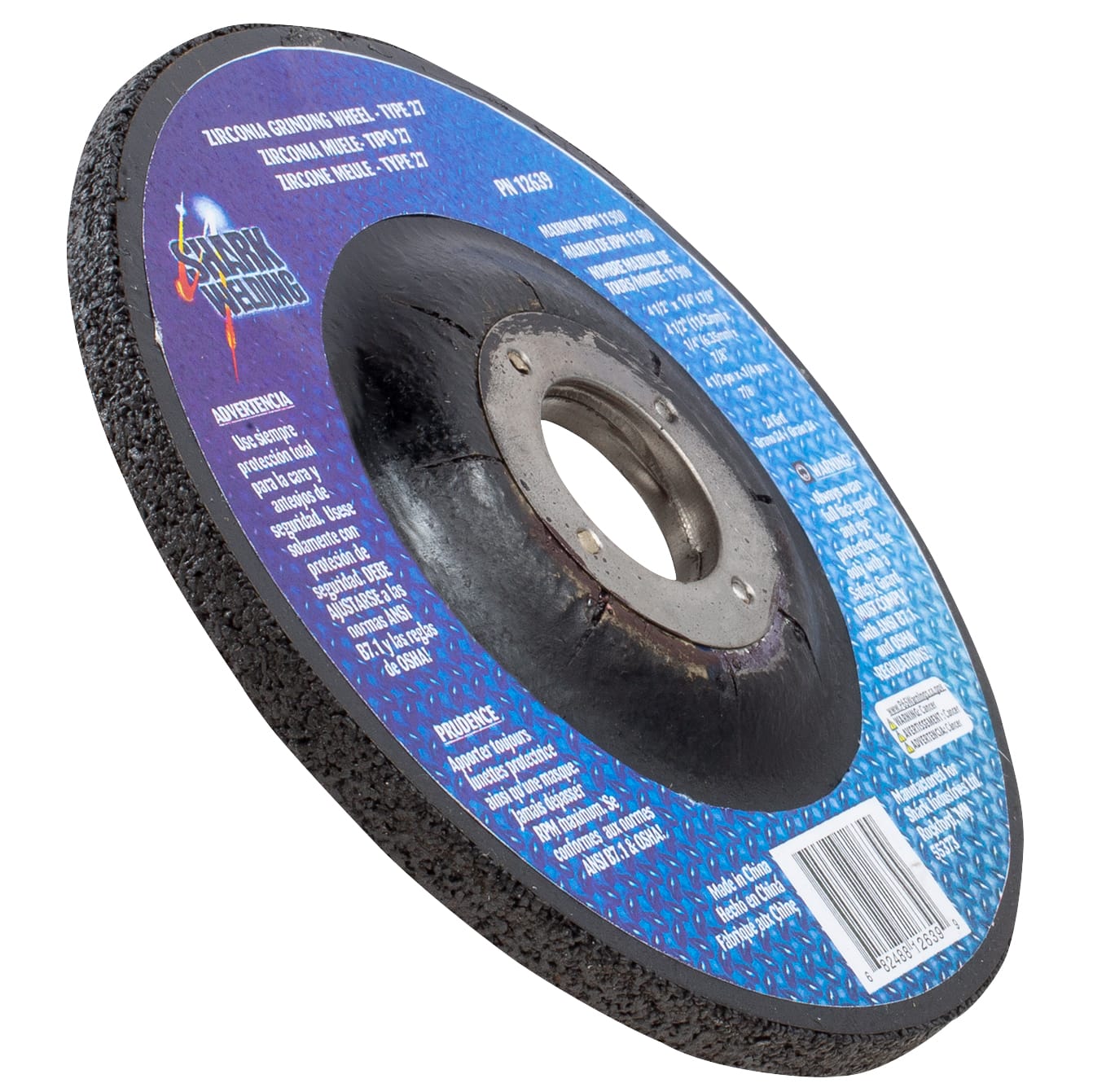 Depressed Center Type 27 Zirconia Grinding Wheels for Stainless Steel - Hubless. 4.5" x 1/4" x 7/8" - 24 Grit - Image 3
