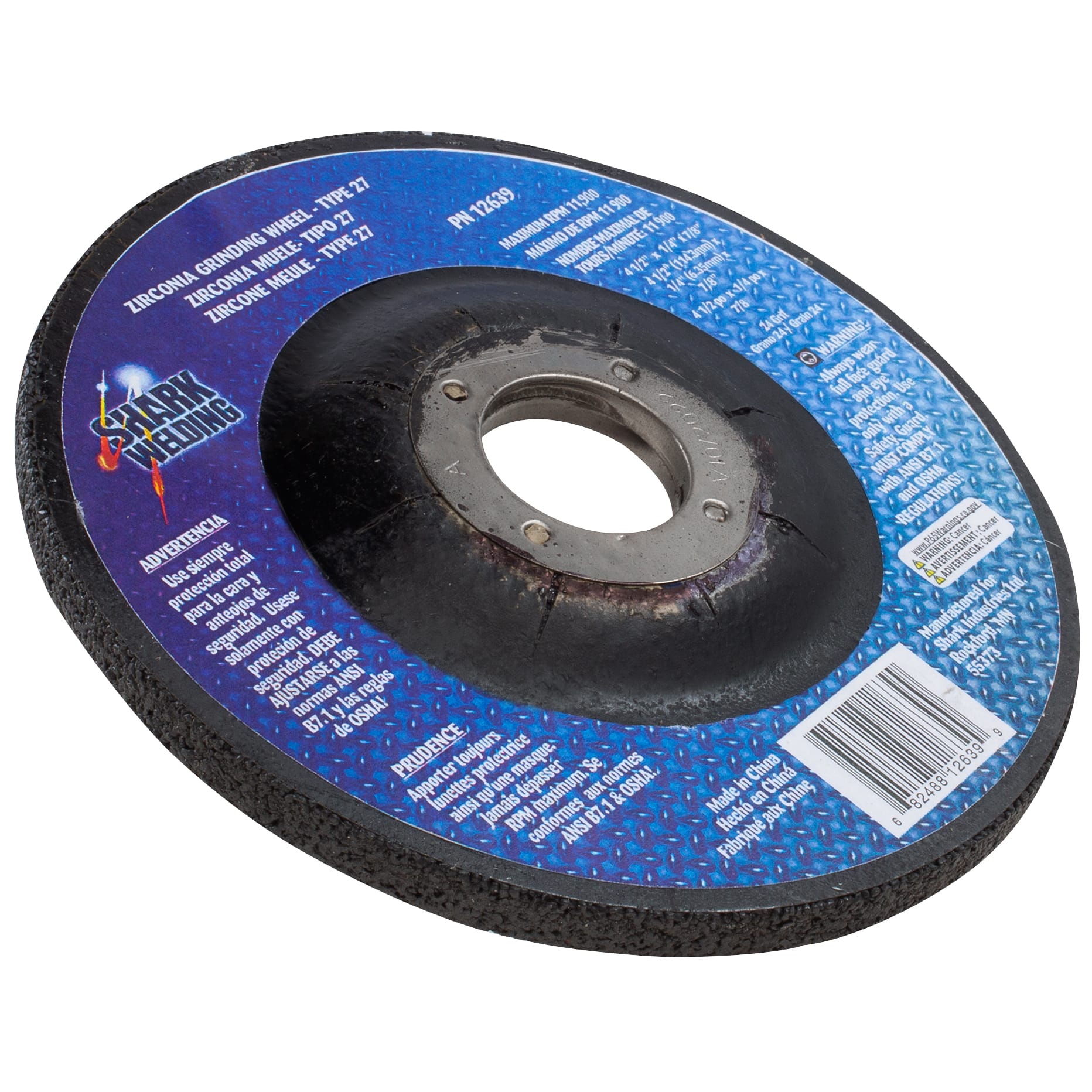 Depressed Center Type 27 Zirconia Grinding Wheels for Stainless Steel - Hubless. 4.5" x 1/4" x 7/8" - 24 Grit - Image 4