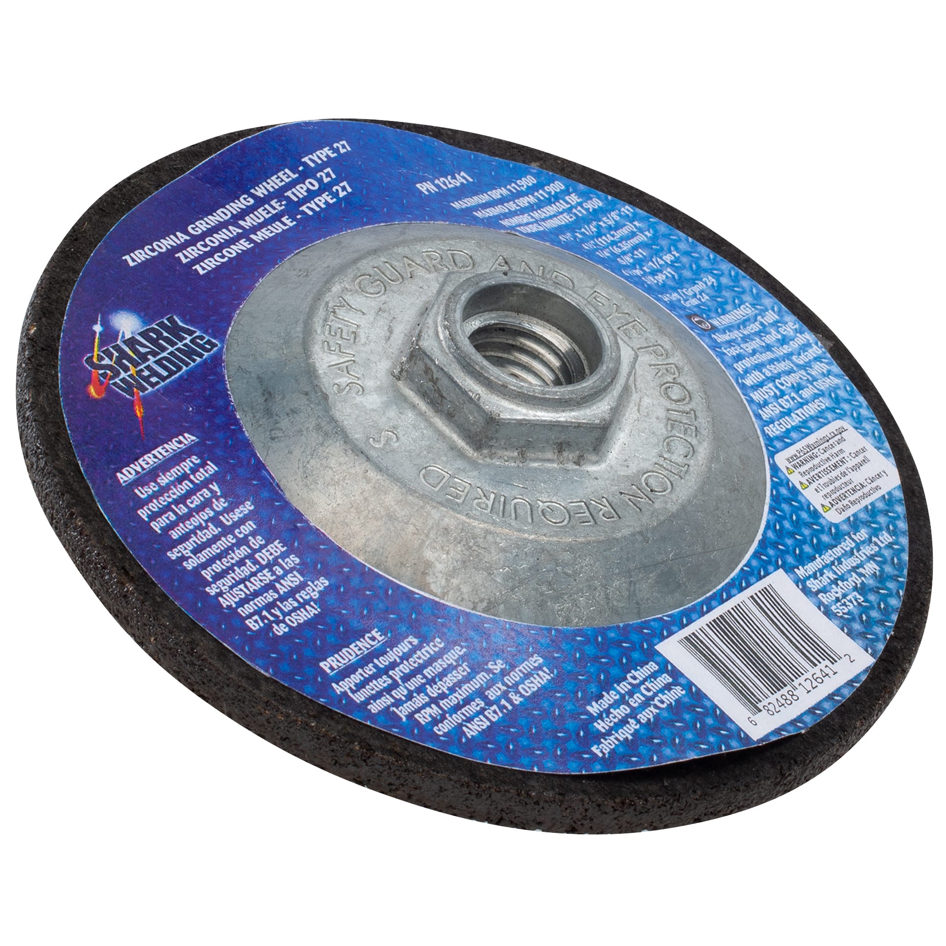 Depressed Center Type 27 Zirconia Grinding Wheels for Stainless Steel - Hubbed. 4.5" x 1/4" x 5/8-11NC - 24 Grit - Image 4