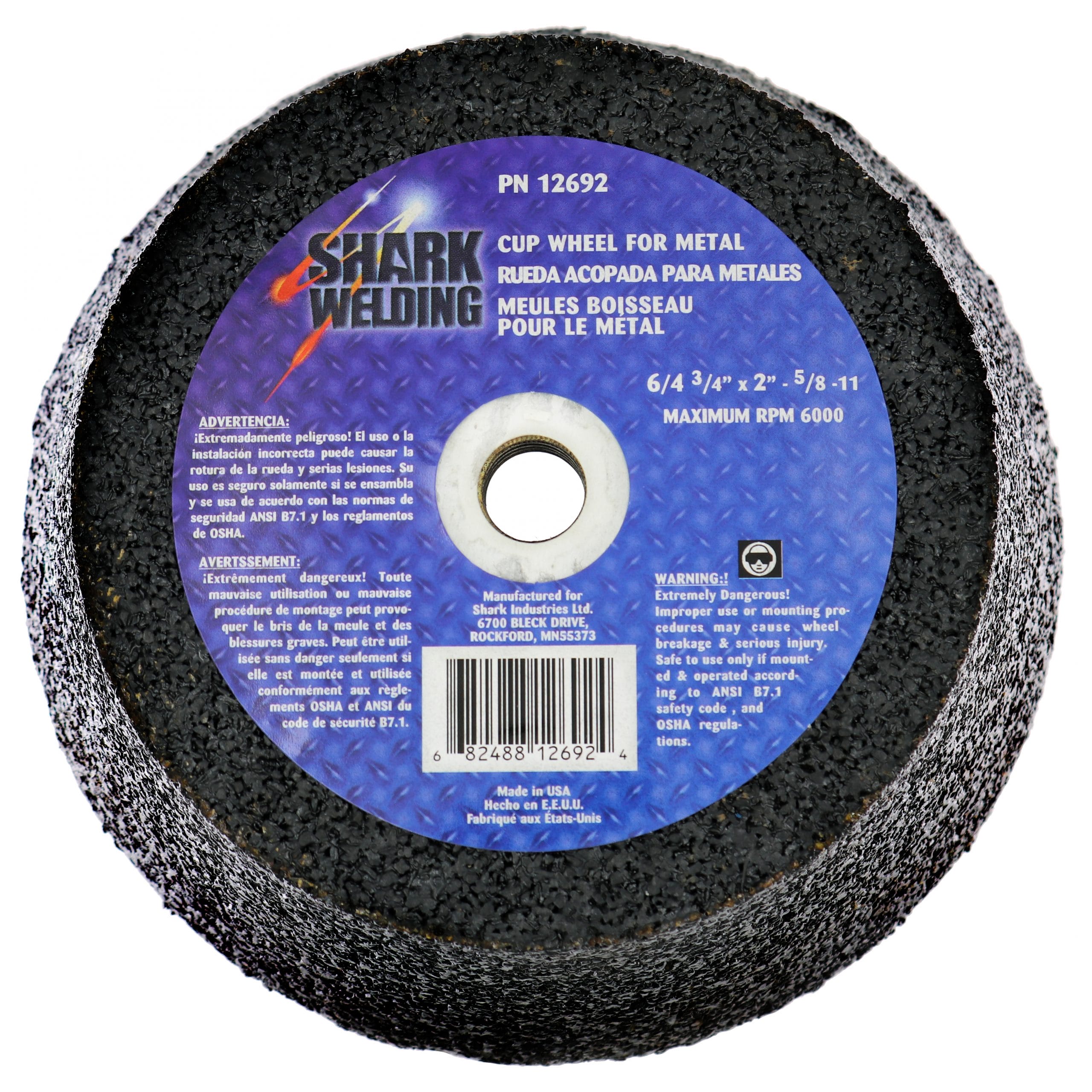 Type 11 Coarse Cup Style Grinding Wheel - 6/4" Diameter x 2" Height x 5/8-11 NC Arbor - Image 3