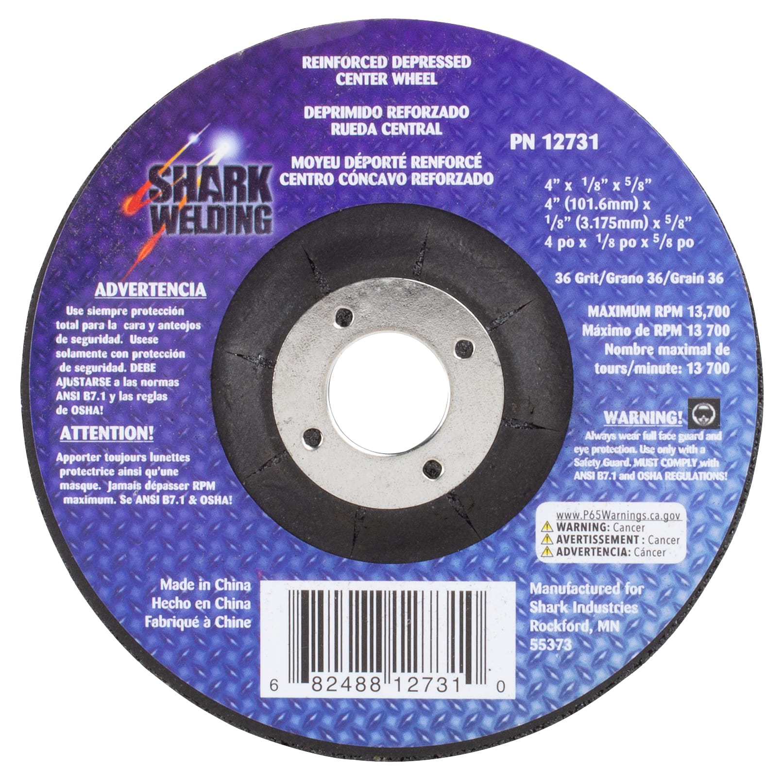 4 PK | 4" Type 27 Aluminum Oxide Grinding Wheels Depressed Center - Hubless, 36 Grit - 4" x 1/8" x 5/8" - Image 2