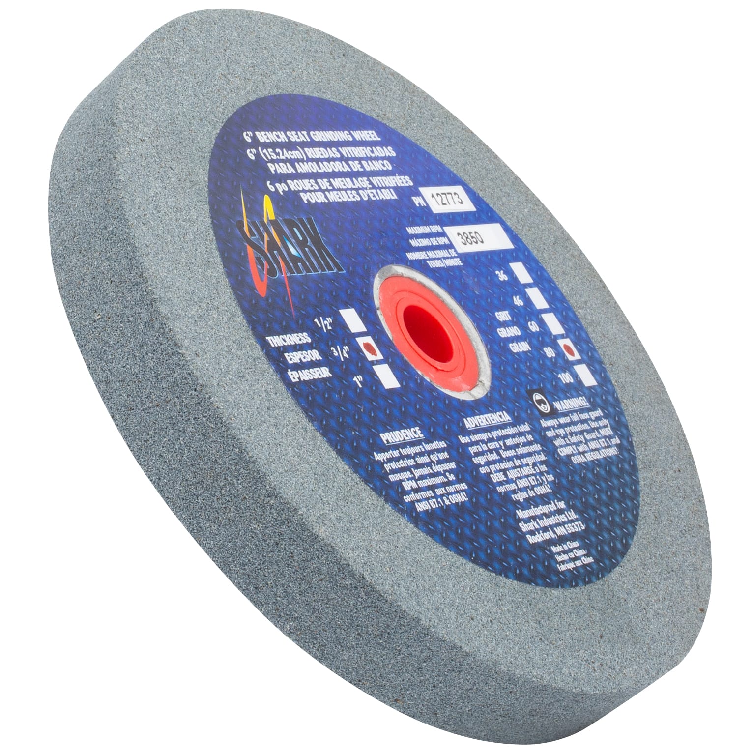 Bench Seat Grinding Wheel - Size 6"x 3/4" Thick x 1" Arbor- 80 Grit - Aluminum Oxide - Image 3