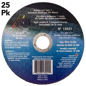 25 PK | Cut-Off Wheel - Stainless Steel - 4" x .045 x 5/8" - 60 Grit