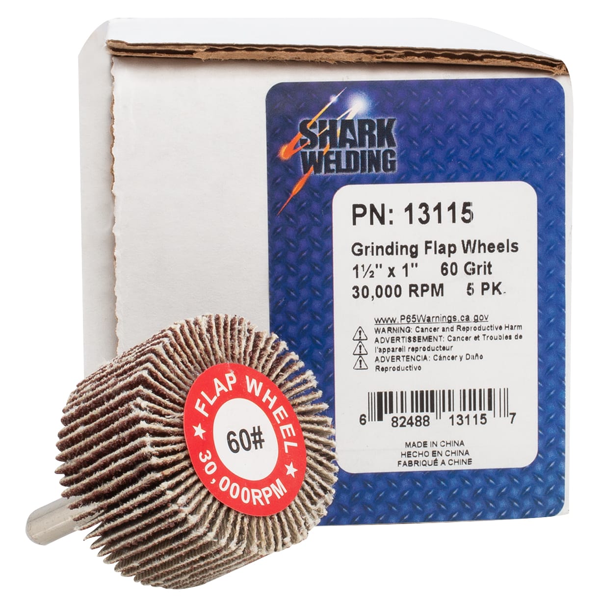 5 PK | Flap Wheel - Aluminum Oxide - 1.5" x 1" x 1/4" Shank - 60 Grit - Image 4