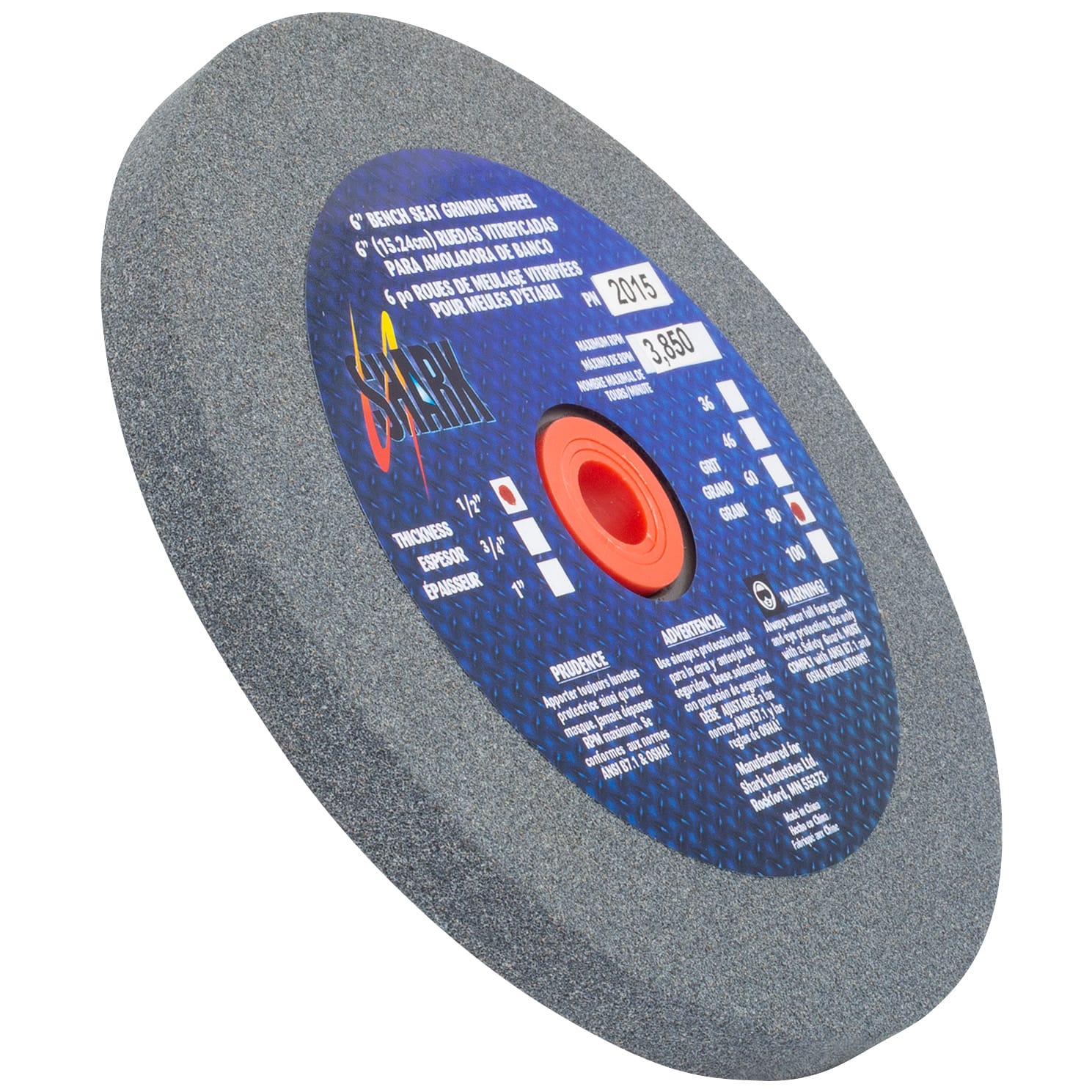 Bench Seat Grinding Wheel - Size 6" x 1/2" Thick x 1" Arbor - 80 Grit - Aluminum Oxide - Image 3