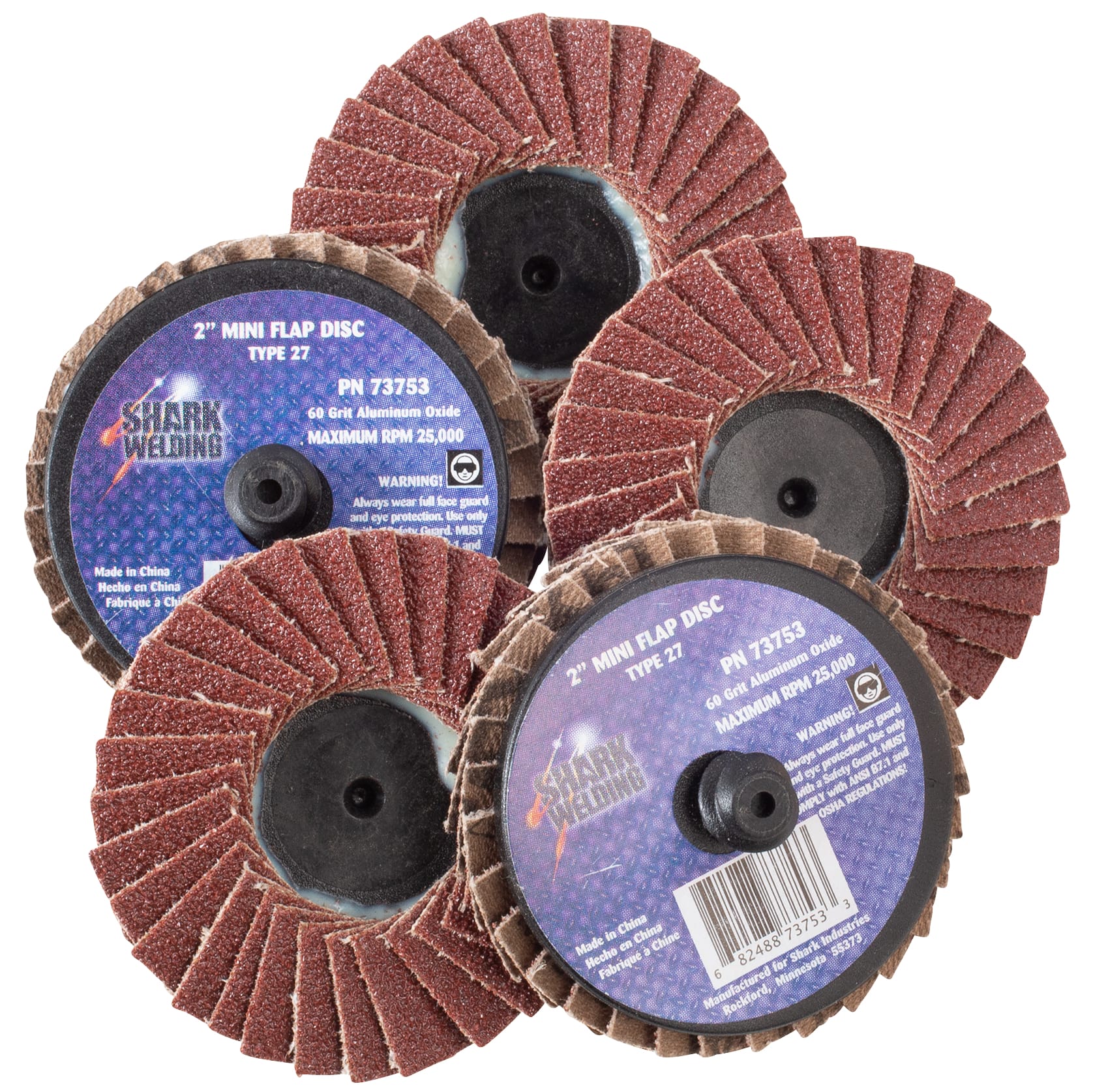 5 PK | Mini Flap Disc - Type 27 - Aluminum Oxide - 2" - 60 Grit - Image 2