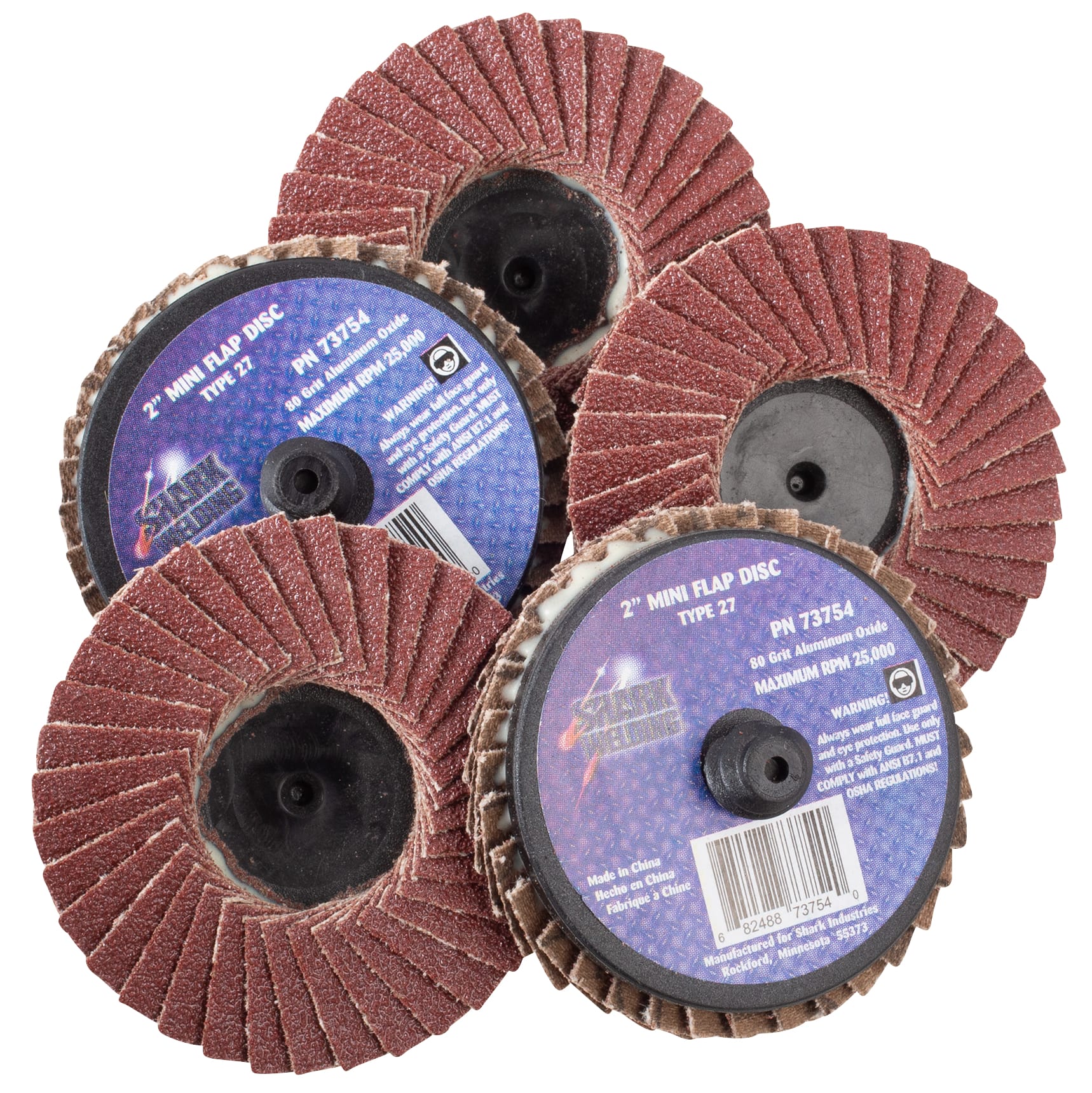 5 PK | Mini Flap Disc - Type 27 - Aluminum Oxide - 2" - 80 Grit - Image 2