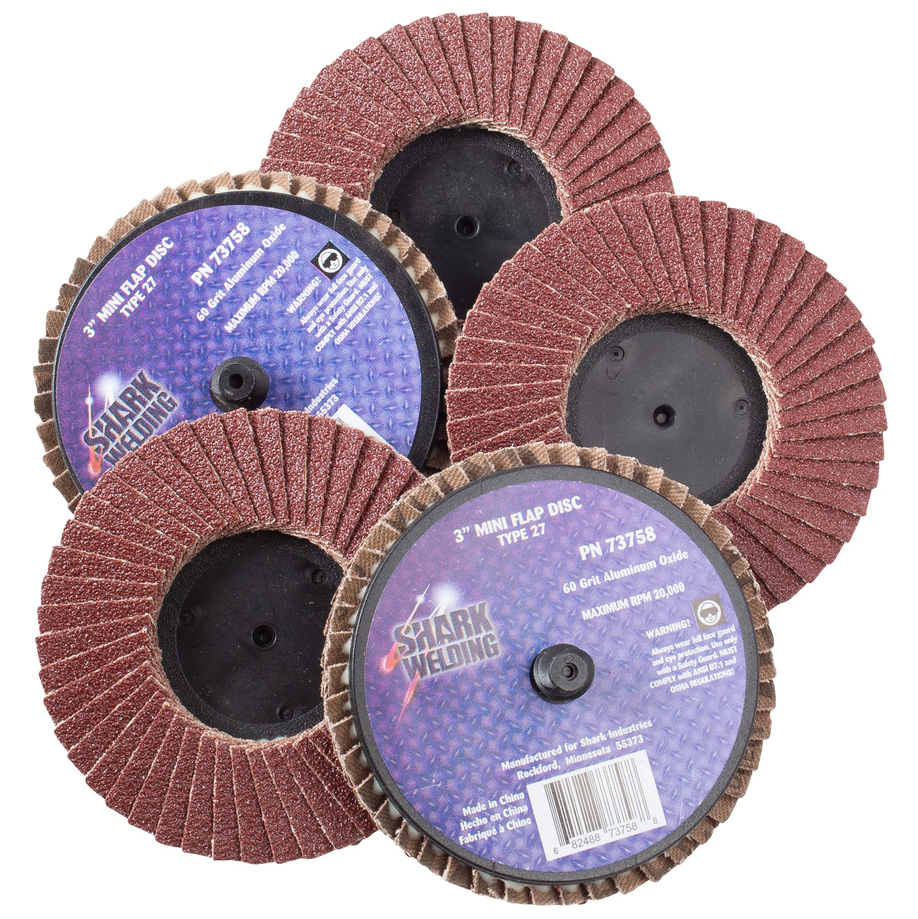 5 PK | Mini Flap Disc - Type 27 - Aluminum Oxide - 3" - 60 Grit - Image 2