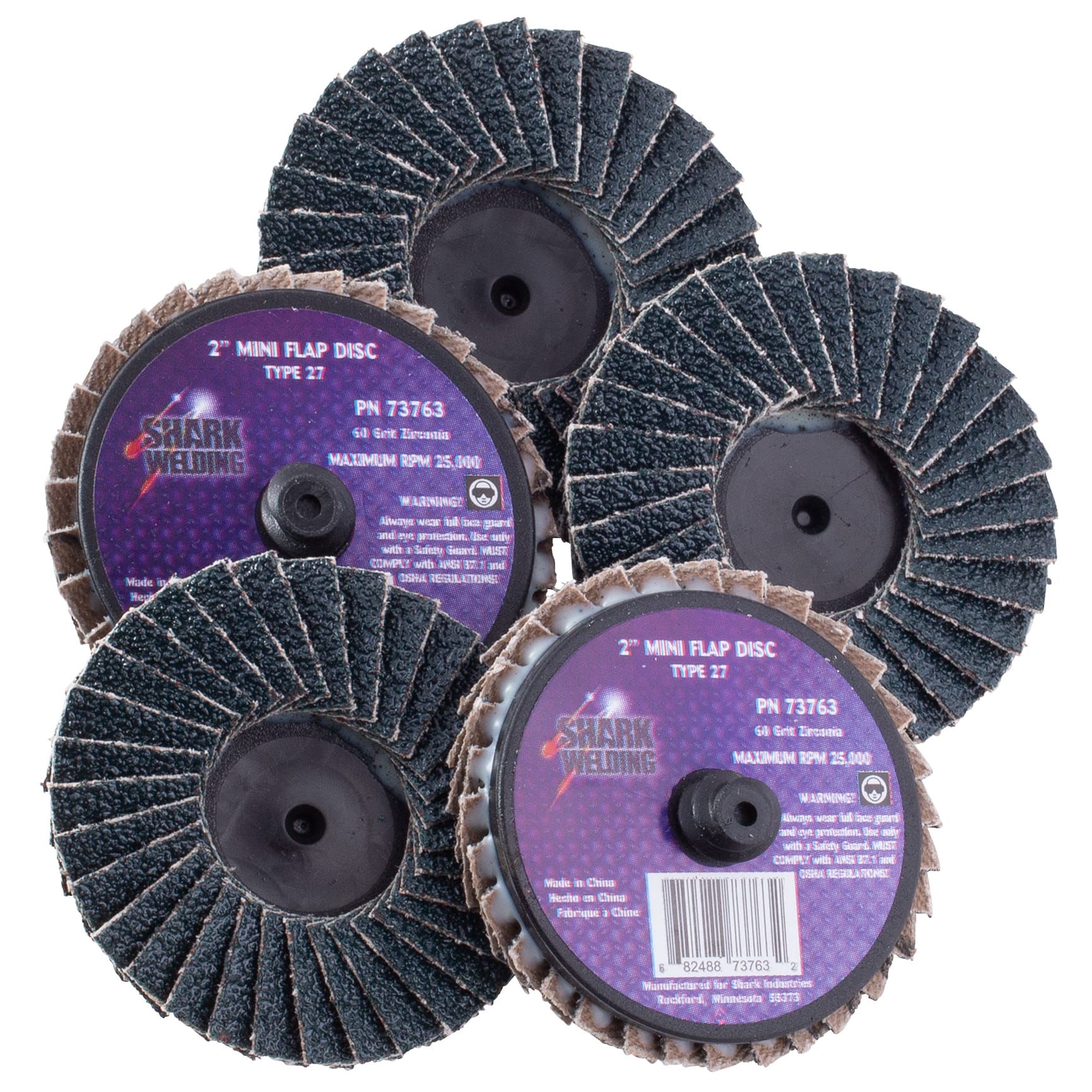 5 PK | Mini Flap Disc - Type 27 - Zirconia - 2" - 60 Grit - Image 2
