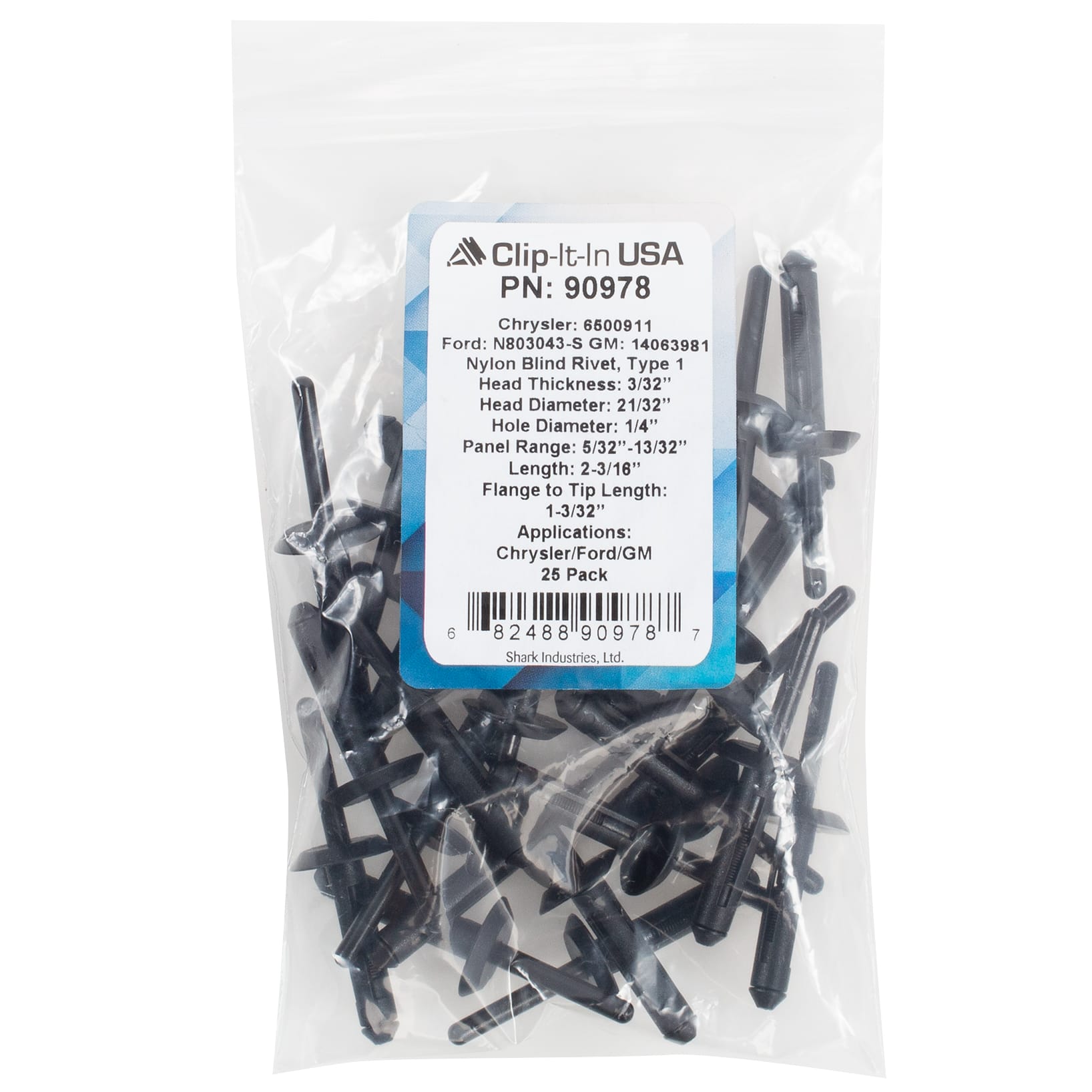25 PK | Rivet-Nylon Black Type 1- Chry 6500911, Ford N803043-S - Image 5