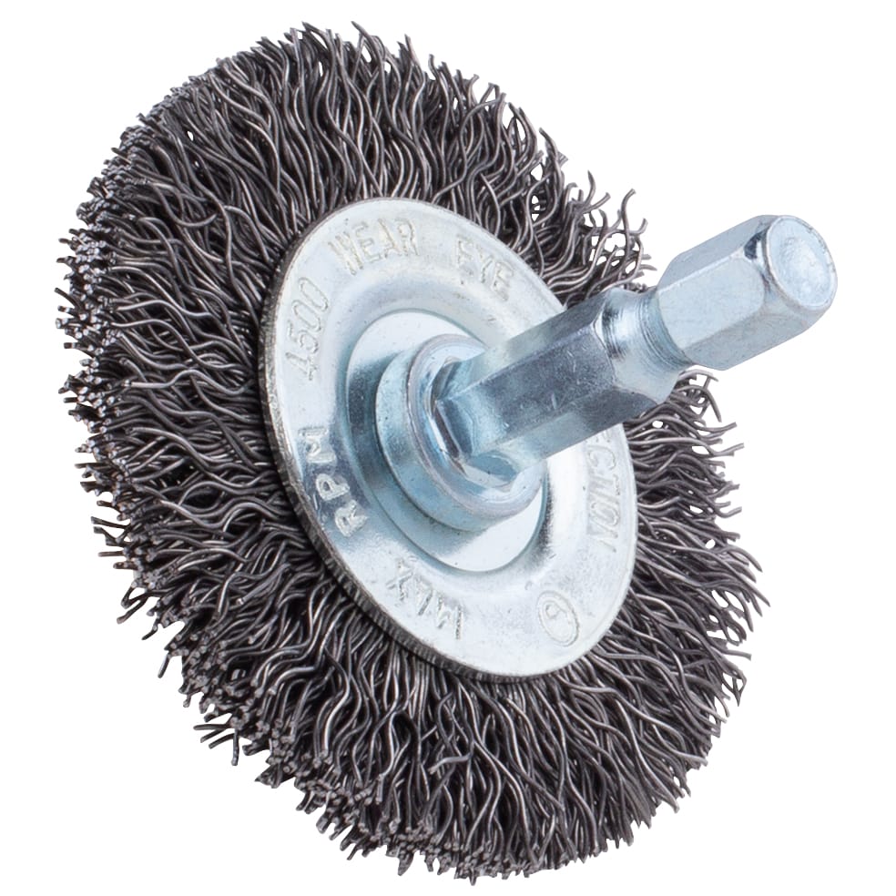 2" Crimped Wire Brush on 1/4" Hex Shaft - .012 Coarse Wire - Image 4