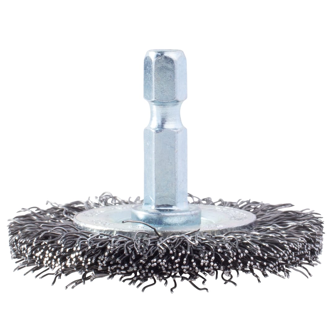 2" Crimped Wire Brush on 1/4" Hex Shaft - .012 Coarse Wire - Image 6