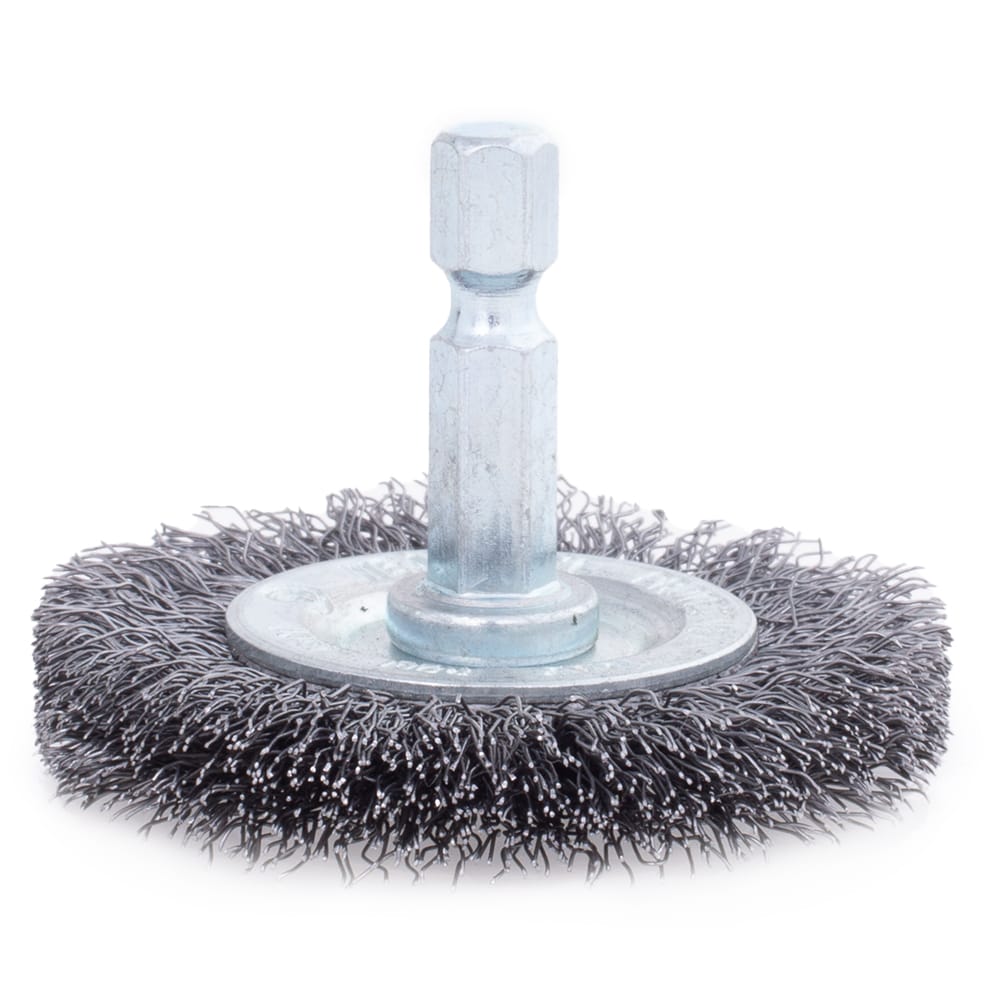 2" Crimped Wire Brush on 1/4" Hex Shaft - .008 Fine Wire - Image 6