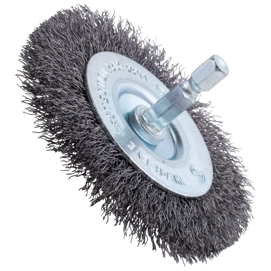 3" Crimped Wire Brush on 1/4" Hex Shaft - .008 Fine Wire - Image 4