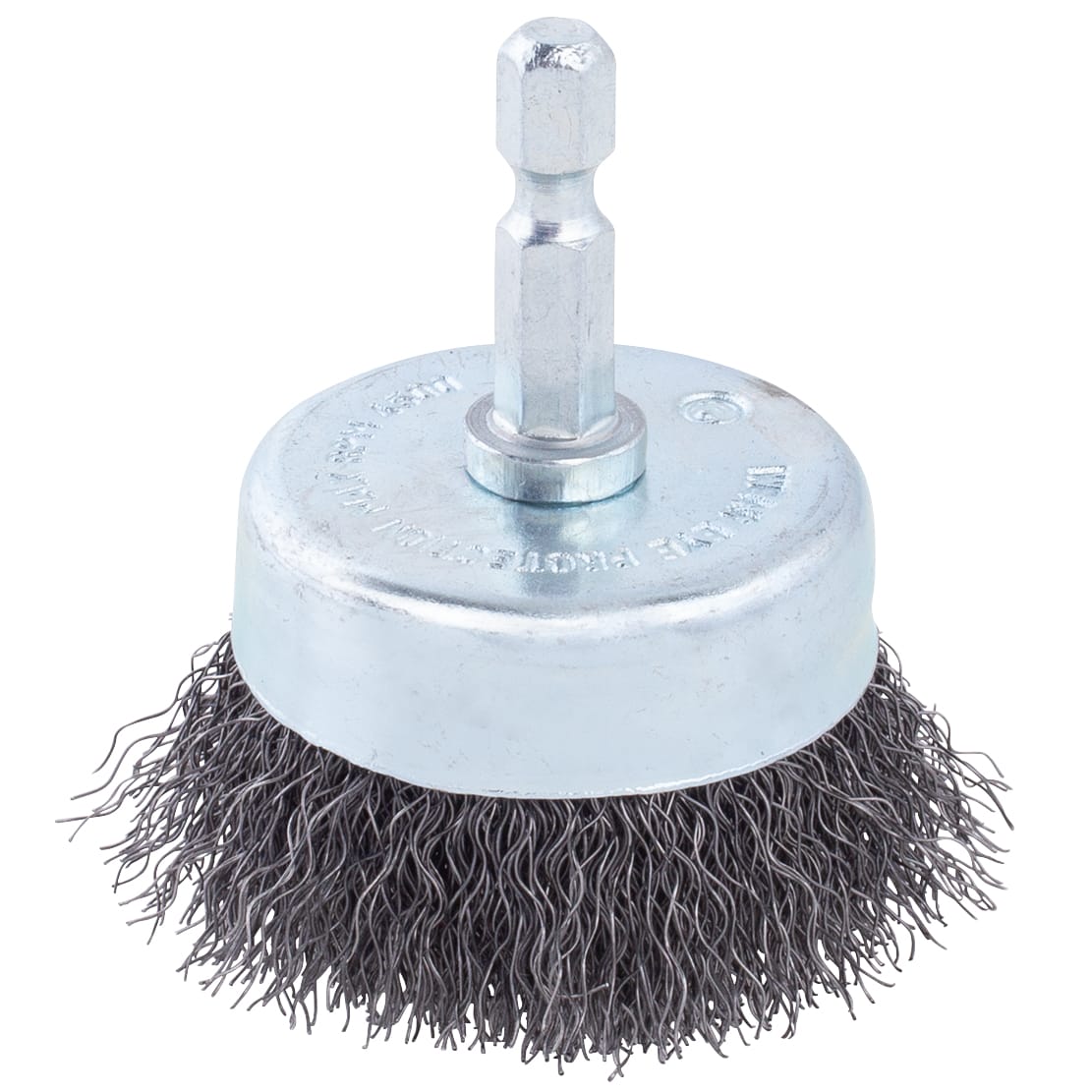 2" Crimped Cup Brush on 1/4" Hex Shaft - .008 Fine Wire - Image 2