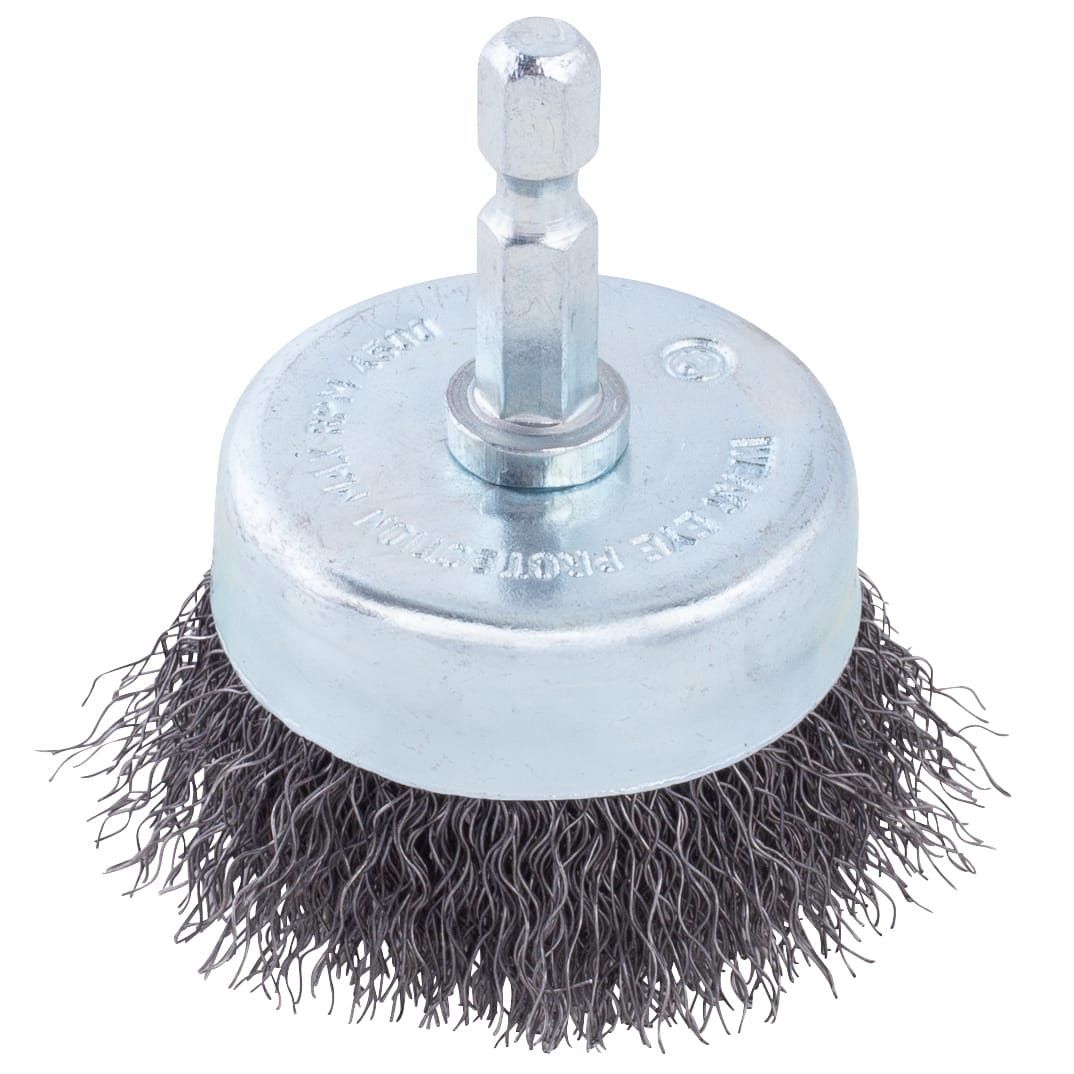 2" Crimped Cup Brush on 1/4" Hex Shaft - .008 Fine Wire - Image 3