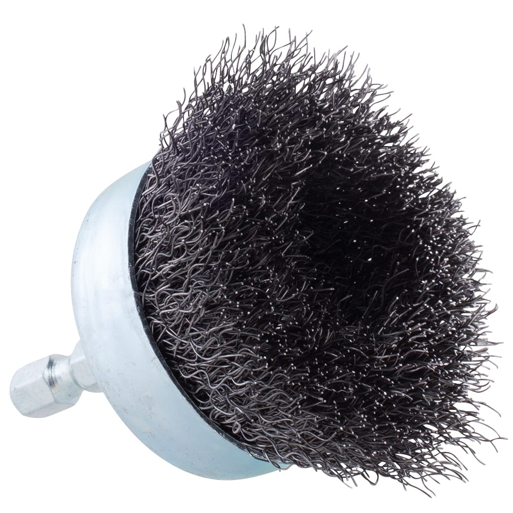 2" Crimped Cup Brush on 1/4" Hex Shaft - .008 Fine Wire - Image 4