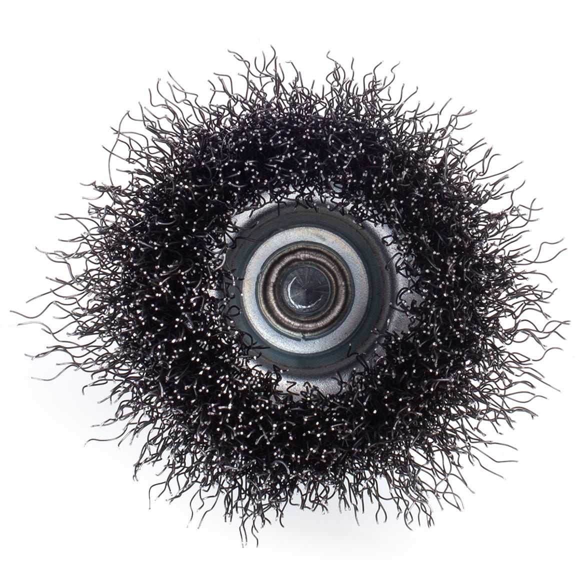 2" Crimped Cup Brush on 1/4" Hex Shaft - .008 Fine Wire - Image 5