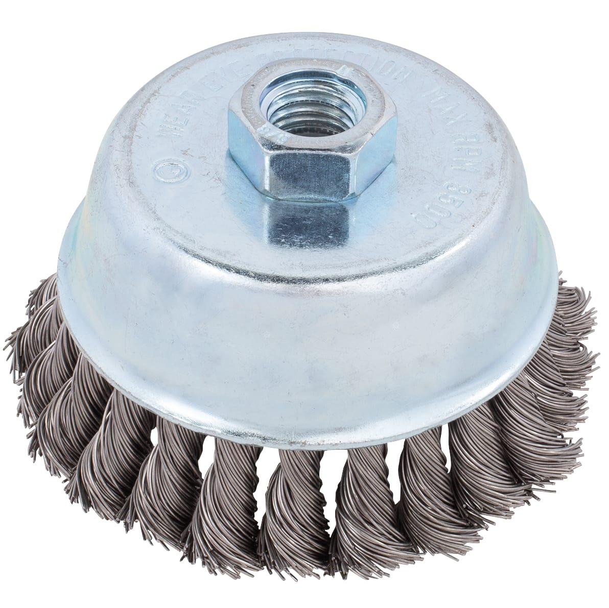 Knotted Wire Cup Brush - Single Row 4" x 5/8"-11NC Stainless Steel .020 wire. - Image 2
