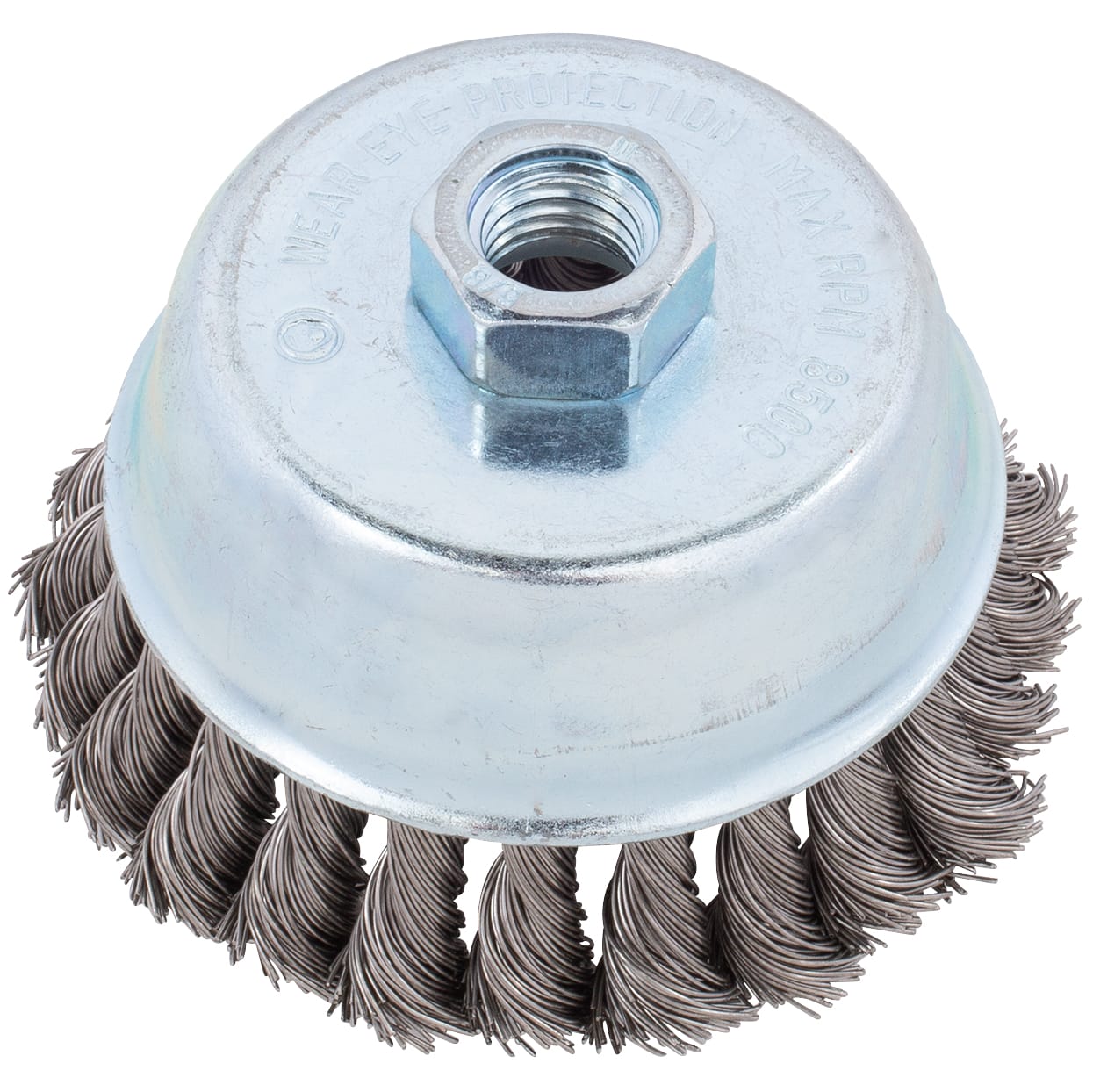 Knotted Wire Cup Brush - Single Row 4" x 5/8"-11NC Stainless Steel .020 wire. - Image 3