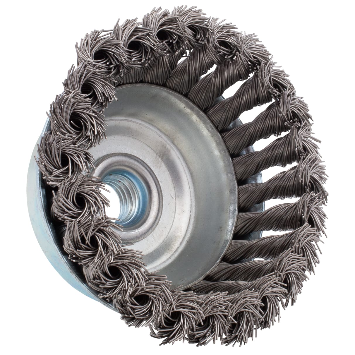 Knotted Wire Cup Brush - Single Row 4" x 5/8"-11NC Stainless Steel .020 wire. - Image 4