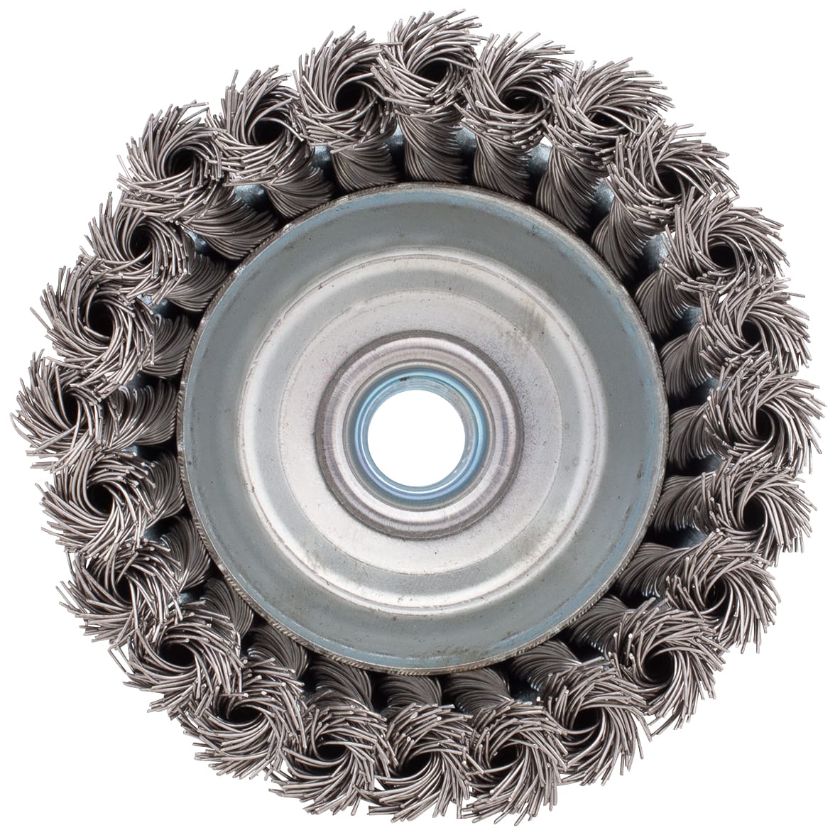 Knotted Wire Cup Brush - Single Row 4" x 5/8"-11NC Stainless Steel .020 wire. - Image 5