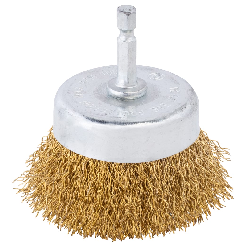 Cup Brush 3'' with Hex Madrel .016 Brass Coated Wire - Image 2
