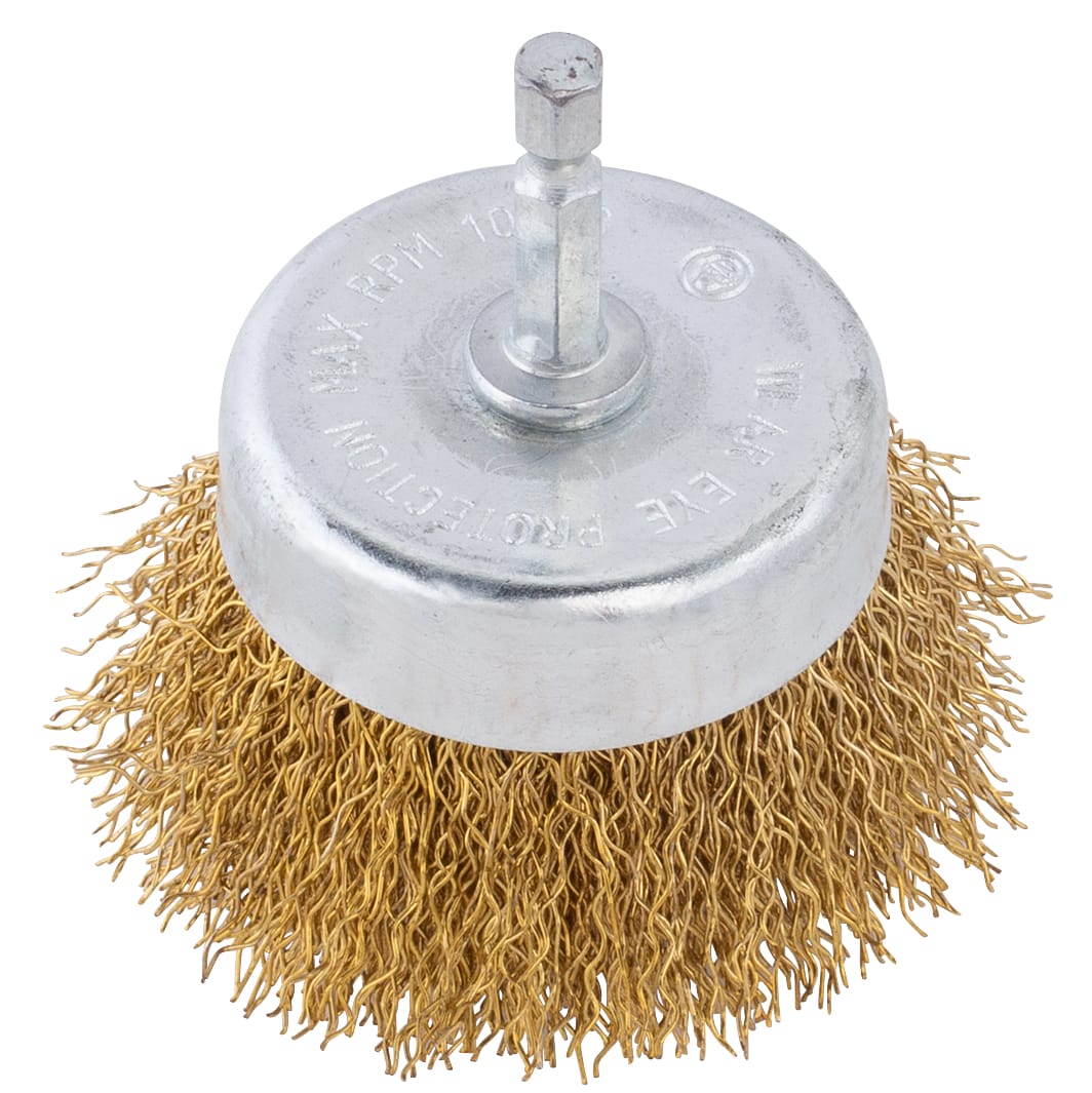 Cup Brush 3'' with Hex Madrel .016 Brass Coated Wire - Image 3
