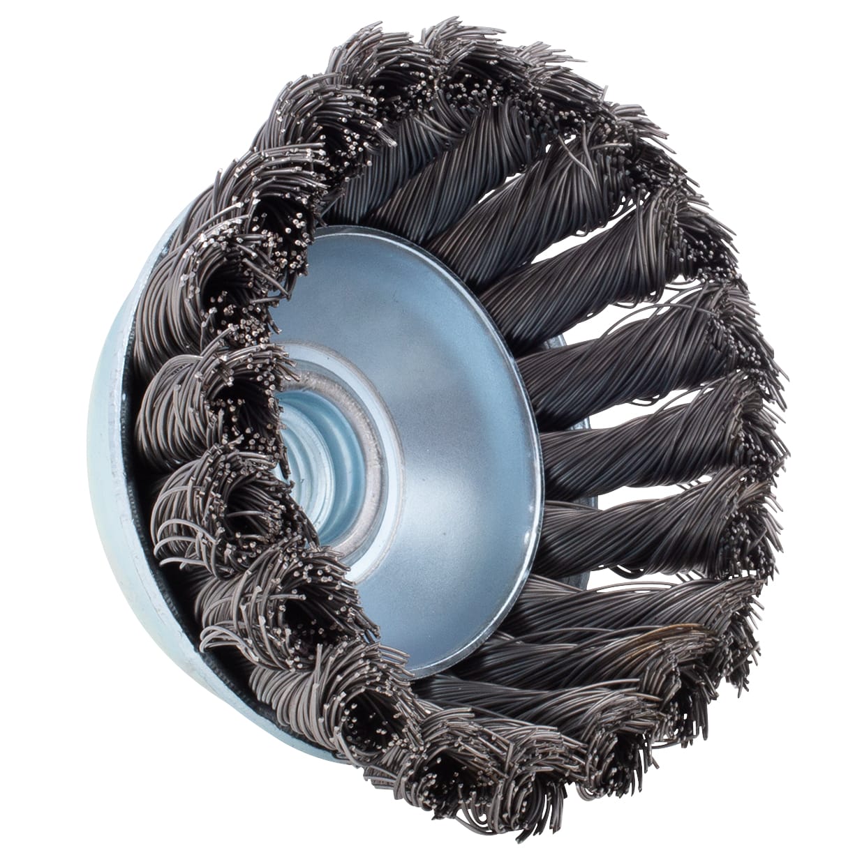 Twist Knot Cup Brush 3 1/2 in. .020 Carbon Wire 5/8-11 Hub - Image 4